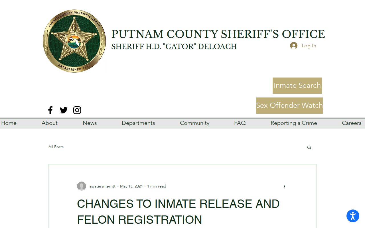 Putnam County jail booking release processing notice
