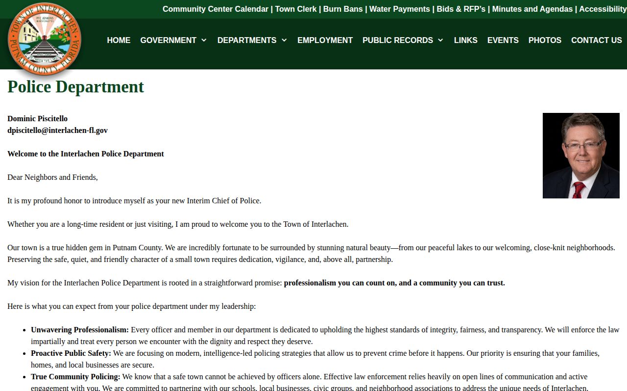 Interlachen Police Department and Putnam County arrest records custodian page